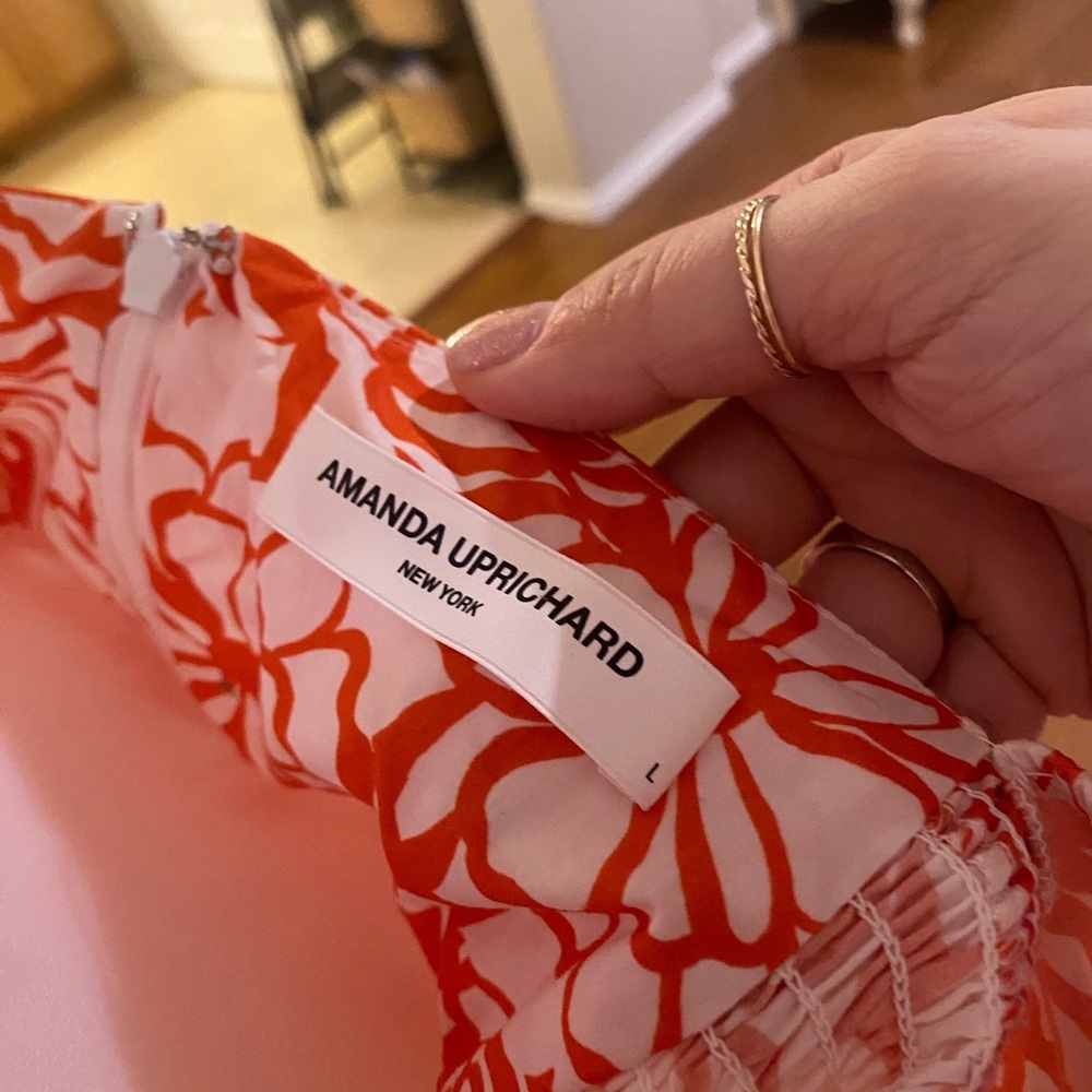 Amanda Uprichard Francine Floral cotton MIDI dress size large orange white - Picture 3 of 6
